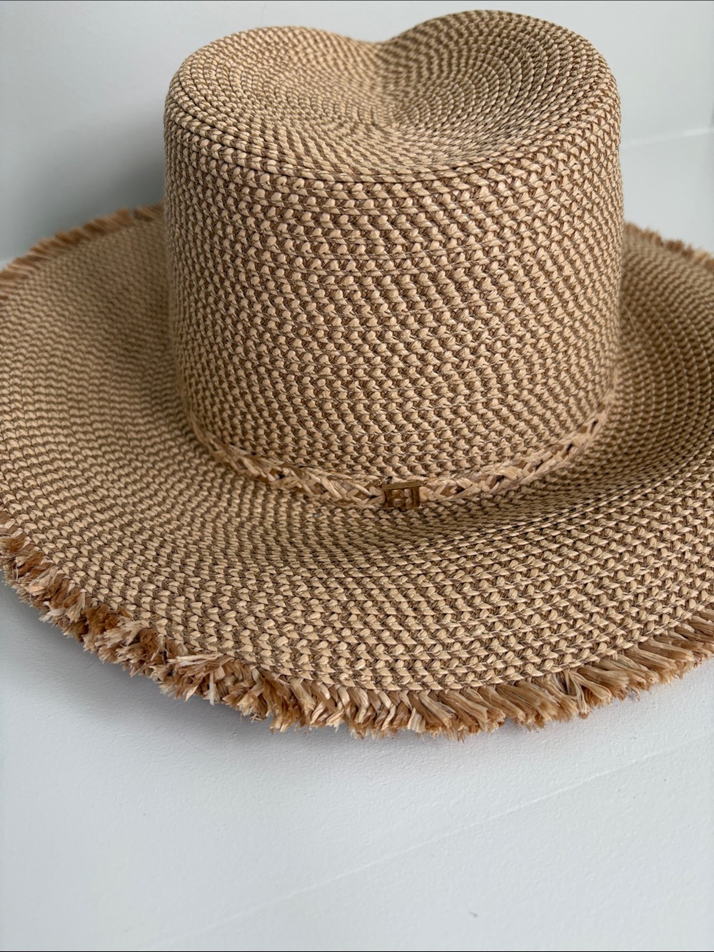 Eric Javits Natural-Tone Woven Straw Sun Hat with Fringed Brim